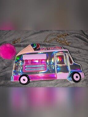 Kuwaii Style Holographic Pink Ice Cream Truck Crossbody Bag